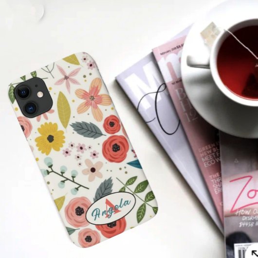 Pretty Blush Pink Floral Botanical Monogram  Case-Mate iPhoneケース