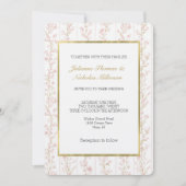 Pretty Blush Pink Floral Stripes Wedding 招待状 (正面)