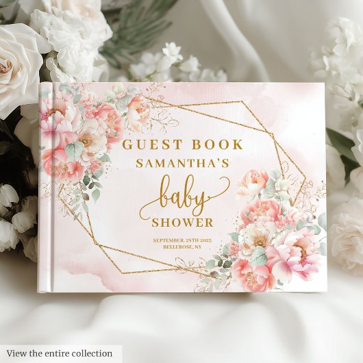 Pretty blush pink gold baby shower guest book ゲストブック