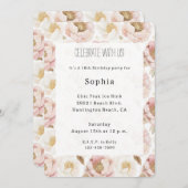 Pretty Blush Pink Gold Floral Birthday 招待状 (正面/裏面)