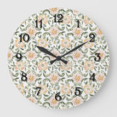 Pretty Blush Pink Green Leaves Floral   ラージ壁時計 (正面)