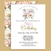 Pretty Blush Pink Peony Floral 75th Birthday 招待状