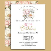 Pretty Blush Pink Peony Floral 90th Birthday 招待状