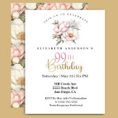 Pretty Blush Pink Peony Floral 99th Birthday 招待状