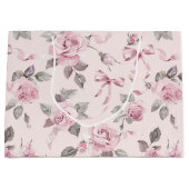Pretty Blush Pink Roses & Bows Floral Wedding ラージペーパーバッグ (正面)