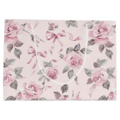 Pretty Blush Pink Roses & Bows Floral Wedding ラージペーパーバッグ (裏面)