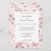 Pretty Blush Pink Roses Floral & Bows Wedding 招待状 (正面/裏面)