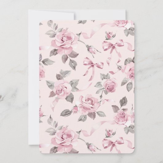 Pretty Blush Pink Roses Floral & Bows Wedding 招待状 (裏面)