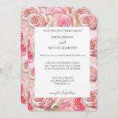Pretty Blush Pink Roses Floral Wedding 招待状 (正面/裏面)