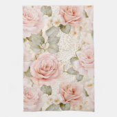 pretty Blush Pink Roses Floral Wedding Shower キッチンタオル (縦)