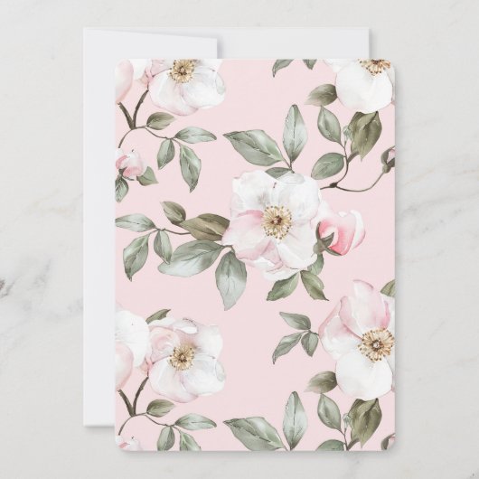 Pretty Blush Pink White Flowers Bridal Shower 招待状 (裏面)