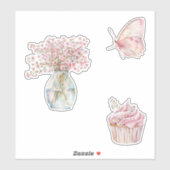 Pretty Blush Pink White Flowers Butterfly  シール (シート)