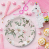 Pretty Blush Pink White Flowers Wedding  ペーパープレート (パーティー)