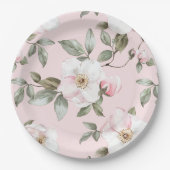 Pretty Blush Pink White Flowers Wedding  ペーパープレート (正面)