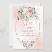 Pretty Blush Rose Sweet Sixteen Birthday Invitatio 招待状 (正面)