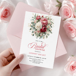 Pretty Bohemian Red Blush Gold Roses Bridal Shower 招待状