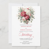 Pretty Bohemian Red White Gold Roses Wedding Invit 招待状 (正面)