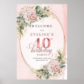 Pretty Boho ライトピンク ユーカリ 40歳の誕生日  ポスター (正面)