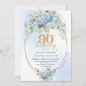 Pretty Boho Blue Hydrangea Greenery 90th Birthday 招待状 (正面)