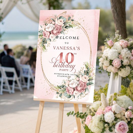 Pretty Boho Blush Pink Eucalyptus 40th Birthday   ポスター