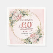 Pretty Boho Blush Pink Watercolor 60th Birthday   スタンダードカクテルナプキン (正面)