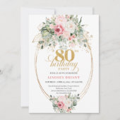 Pretty Boho Blush Roses 80歳の誕生日招待状 招待状 (正面)