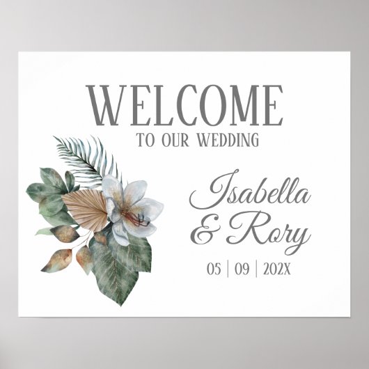 Pretty Boho Bouquet Wedding Welcome Sign Print ポスター (正面)