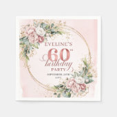 Pretty Boho Dusty Pink Eucalyptus 60th Birthday   スタンダードカクテルナプキン (正面)