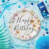 Pretty Boho Orange Pink Watercolor Wildflowers ペーパープレート (パーティー)