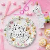 Pretty Boho Orange Pink Watercolor Wildflowers ペーパープレート (パーティー)