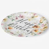Pretty Boho Orange Pink Watercolor Wildflowers ペーパープレート (アングル)