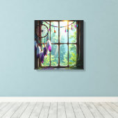 Pretty Boho Purple Dreamcatcher in Window   キャンバスプリント (インサイチュ (ウッドフロア))