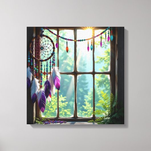 Pretty Boho Purple Dreamcatcher in Window   キャンバスプリント (正面)