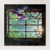 Pretty Boho Purple Dreamcatcher in Window ジグソーパズル (横)