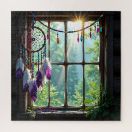 Pretty Boho Purple Dreamcatcher in Window   ジグソーパズル