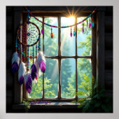 Pretty Boho Purple Dreamcatcher in Window   ポスター (正面)
