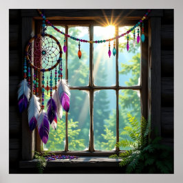 Pretty Boho Purple Dreamcatcher in Window   ポスター