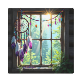 Pretty Boho Purple Dreamcatcher in Window   メタルプリント