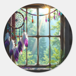 Pretty Boho Purple Dreamcatcher in Window   ラウンドシール