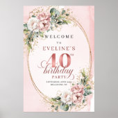 Pretty Boho Rose Gold Eucalyptus 40th Birthday  ポスター (正面)
