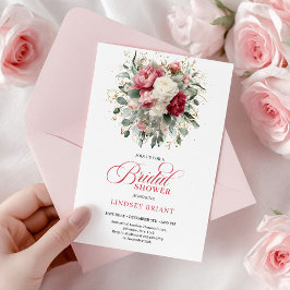 Pretty Boho Ruby White Gold Floral Bridal Shower  招待状