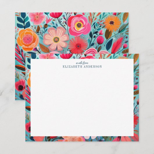 Pretty Botanical Girly Floral Frame  ノートカード (正面/裏面)