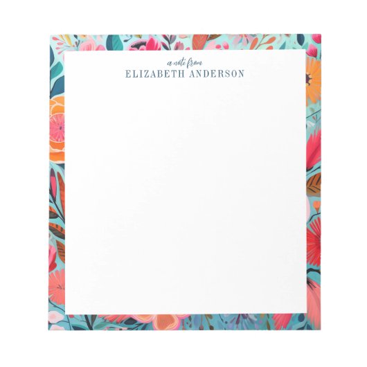 Pretty Botanical Girly Floral Frame ノートパッド (正面)