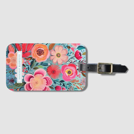 Pretty Botanical Girly Floral Pattern ラゲッジタグ (正面横)