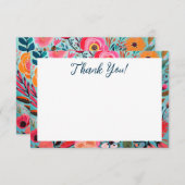 Pretty Botanical Girly Floral Thank You サンキューカード (正面/裏面)