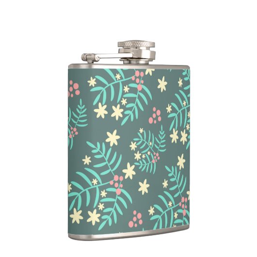 Pretty Botanical Leaves and Berries Blue Pattern フラスク (右)