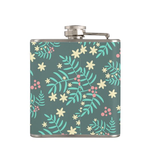 Pretty Botanical Leaves and Berries Blue Pattern フラスク (裏面)