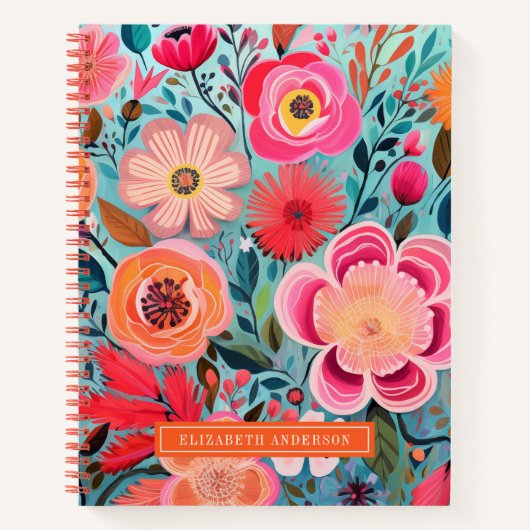 Pretty Botanical Stylish Floral Dot Journal ノートブック (正面)
