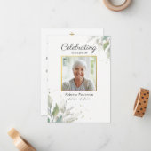 Pretty Botanicals Funeral Memorial Custom Photo ノートカード (正面/裏面インサイチュ)