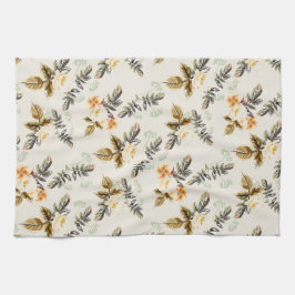 Pretty Brown Floral Fall Winter Foliage  キッチンタオル